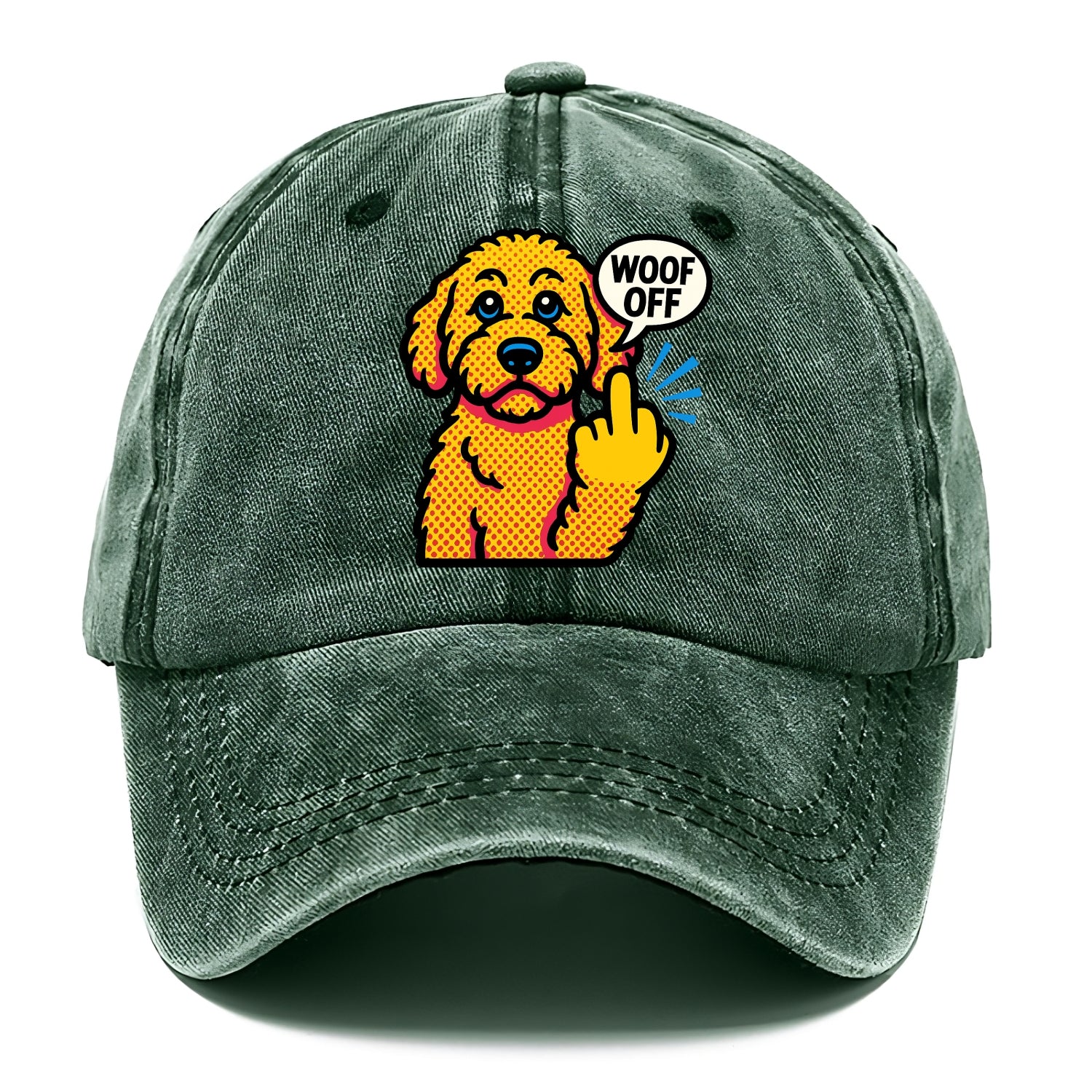Goldendoodle with teddy bear face and curly golden coat, friendly paw flipping off - Classic Cap - Forest Mist(Green)