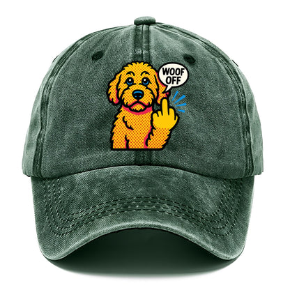 Goldendoodle with teddy bear face and curly golden coat, friendly paw flipping off - Classic Cap - Forest Mist(Green)