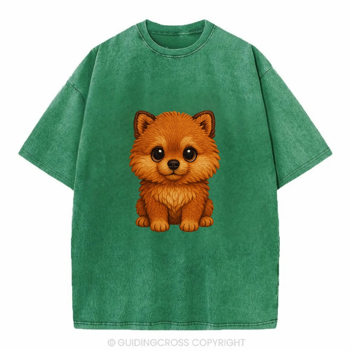 Baby Pomeranian Puppy - fluffy orange ball, fox face, tiny body, bright eyes, - Vintage T-shirt - Forest Mist(Green)