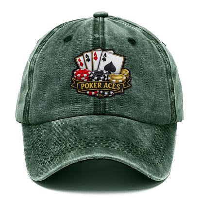 Embroidered patch design - POKER ACES - four aces with chips in red, black and gold - Classic Cap - Forest Mist(Green)