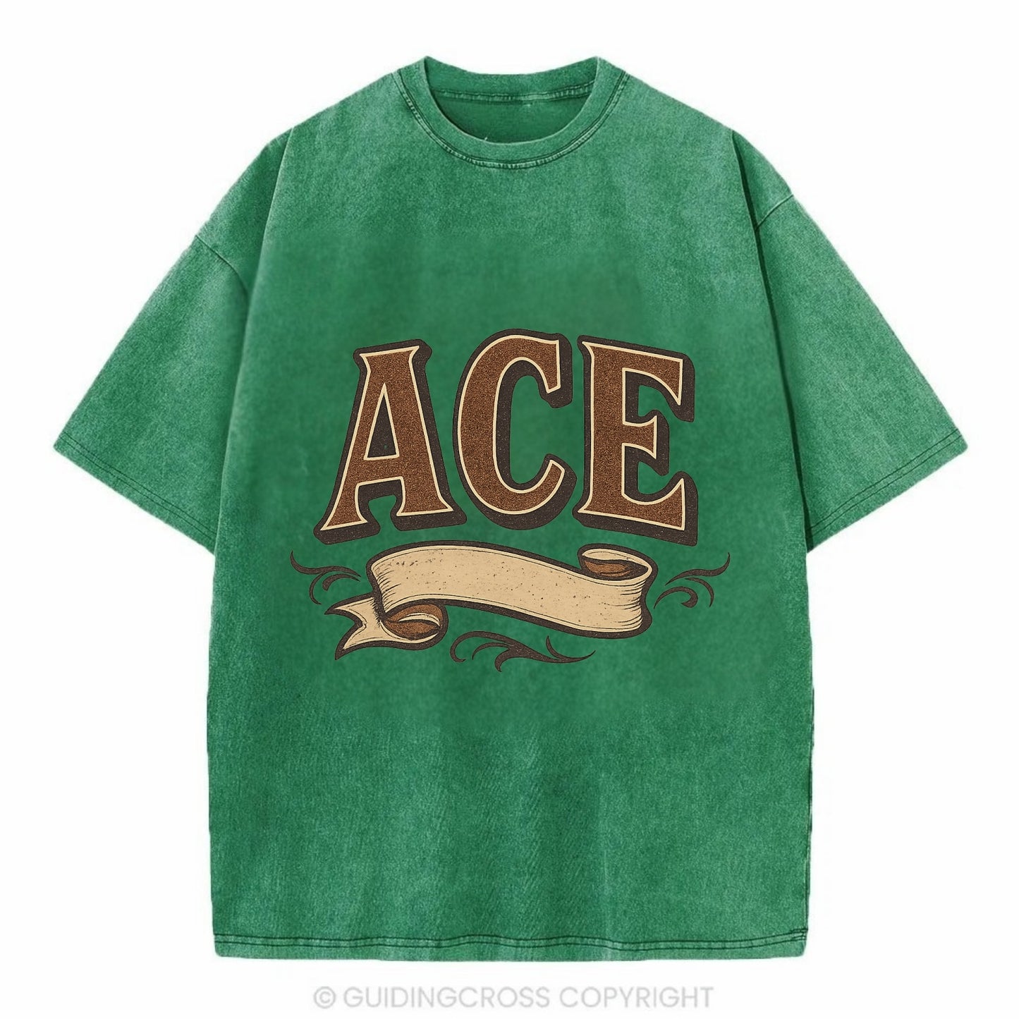 Bold typography design - "ACE" - expert, the best at something - Vintage T-shirt - Forest Mist(Green)