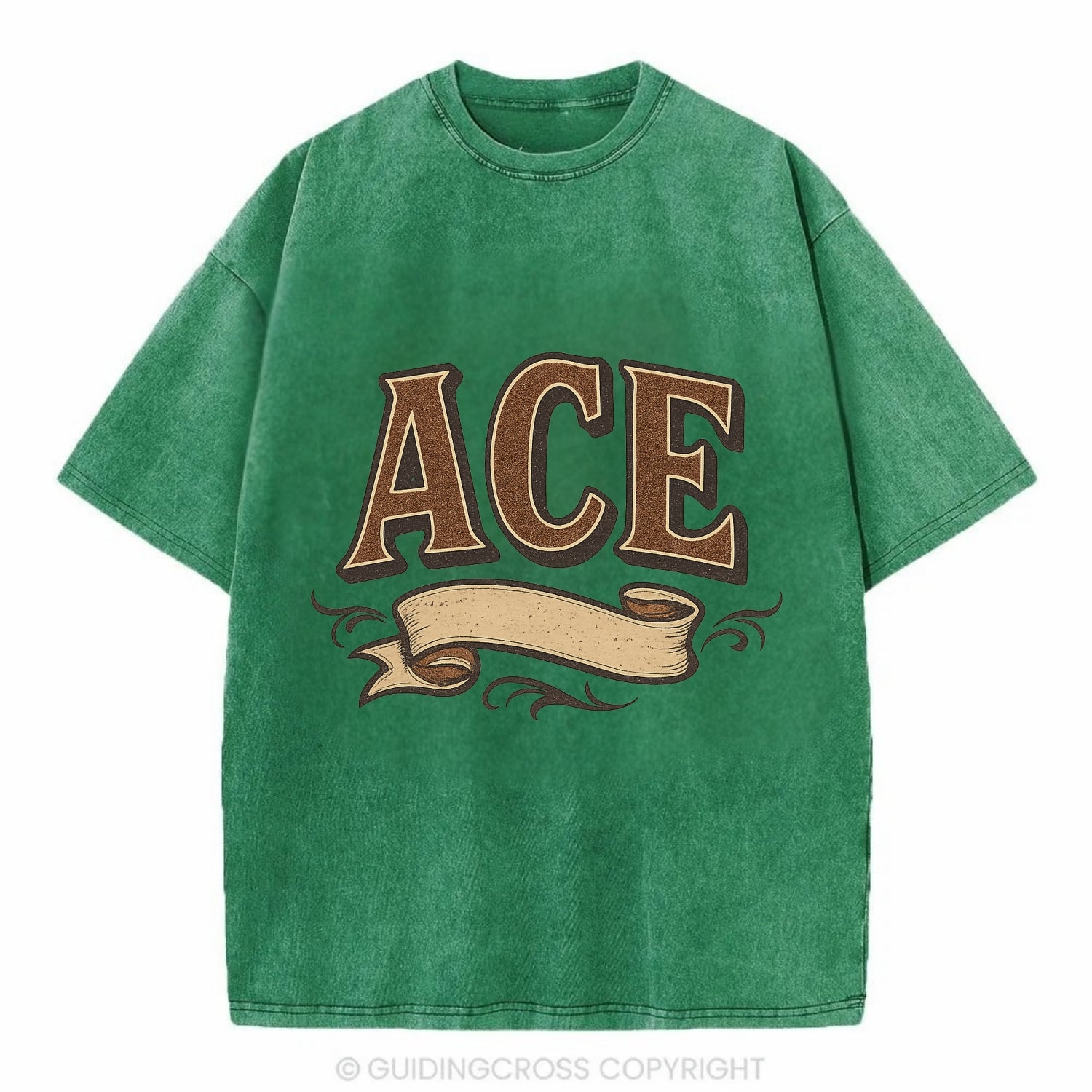 Bold typography design - "ACE" - expert, the best at something - Vintage T-shirt - Forest Mist(Green)