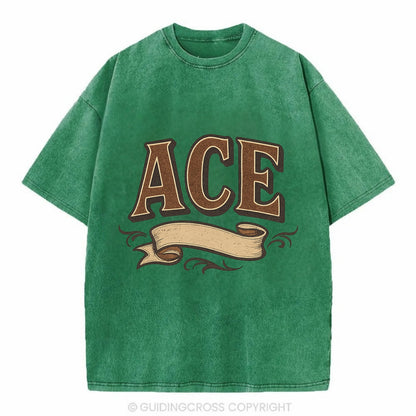 Bold typography design - "ACE" - expert, the best at something - Vintage T-shirt - Forest Mist(Green)