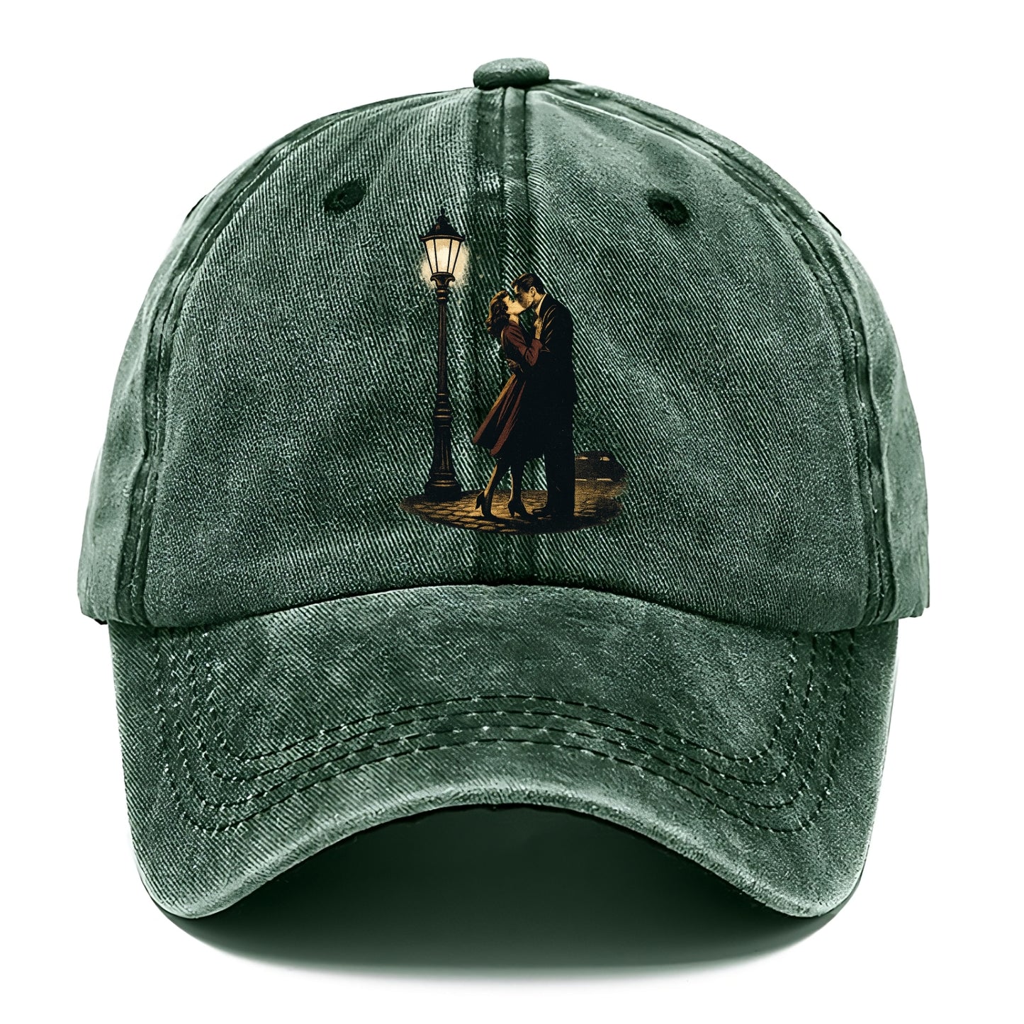 first kiss under vintage street lamp on cobblestone at night - Classic Cap - Forest Mist(Green)