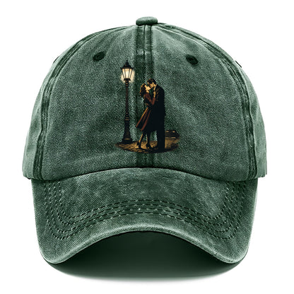 first kiss under vintage street lamp on cobblestone at night - Classic Cap - Forest Mist(Green)