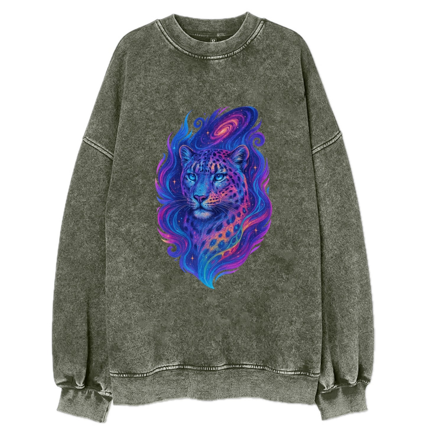Majestic snow leopard with rainbow gradient spots, crystalline flowing - Vintage Sweatshirt - Forest Mist(Green)