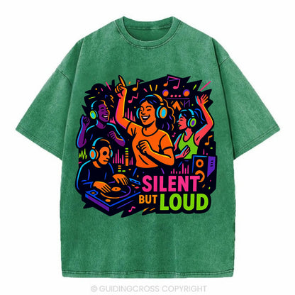 Silent disco dancers with glowing headphones - "Silent But Loud" - unique concert - Vintage T-shirt - Forest Mist(Green)