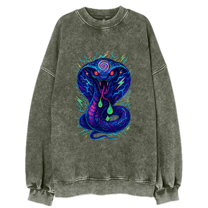 Mesmerizing cobra with hypnotic spiral patterns in the hood, scales that - Vintage Sweatshirt - Forest Mist(Green)
