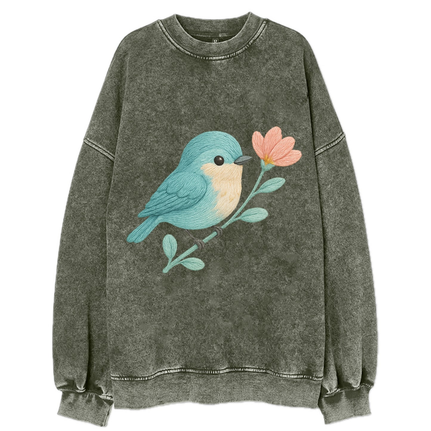 Aqua Chickadee - Vintage Sweatshirt - Forest Mist(Green)