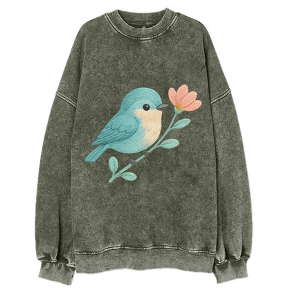 Aqua Chickadee - Vintage Sweatshirt - Forest Mist(Green)