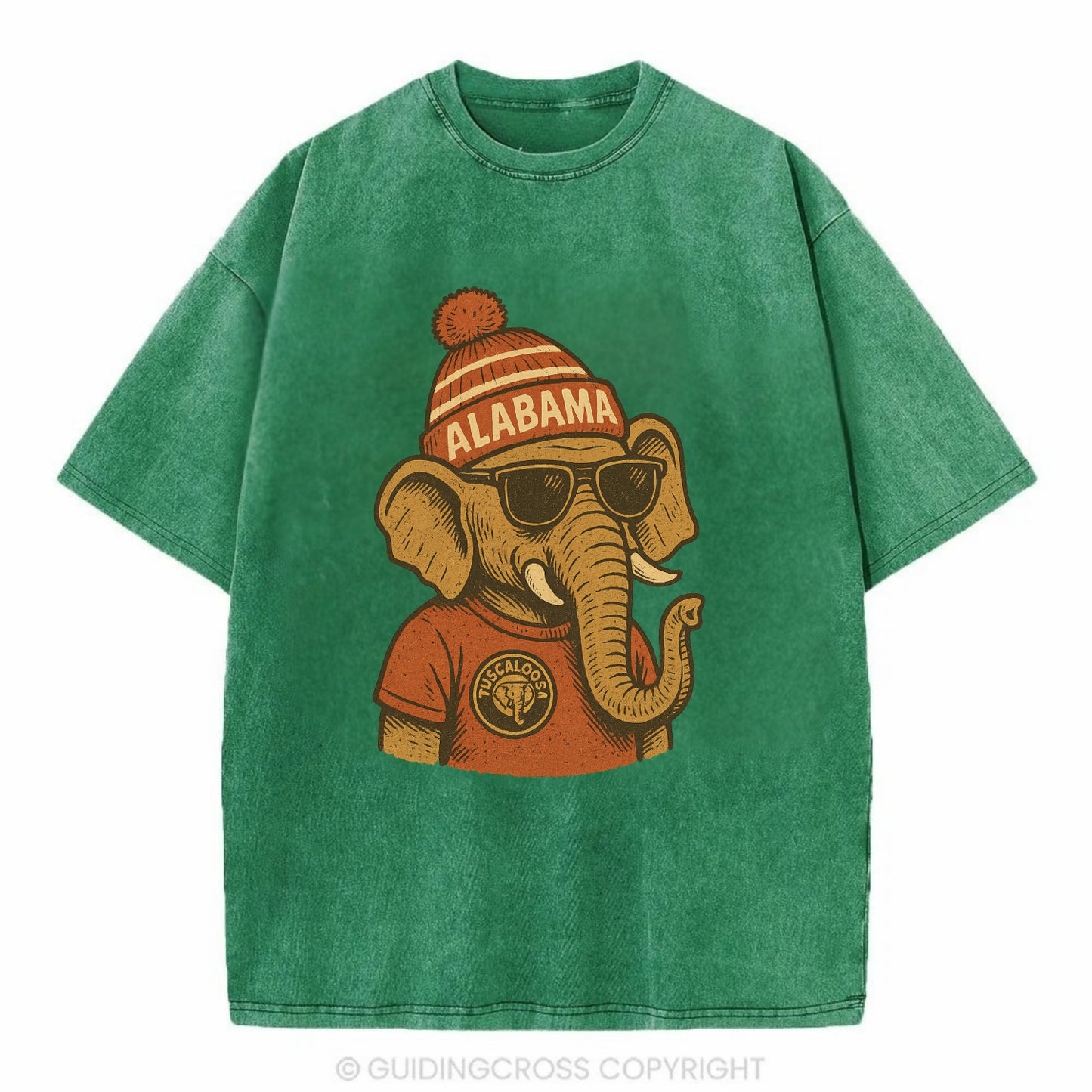 Tuscaloosa Crimson Elephant wearing Alab - Vintage T-shirt - Forest Mist(Green)