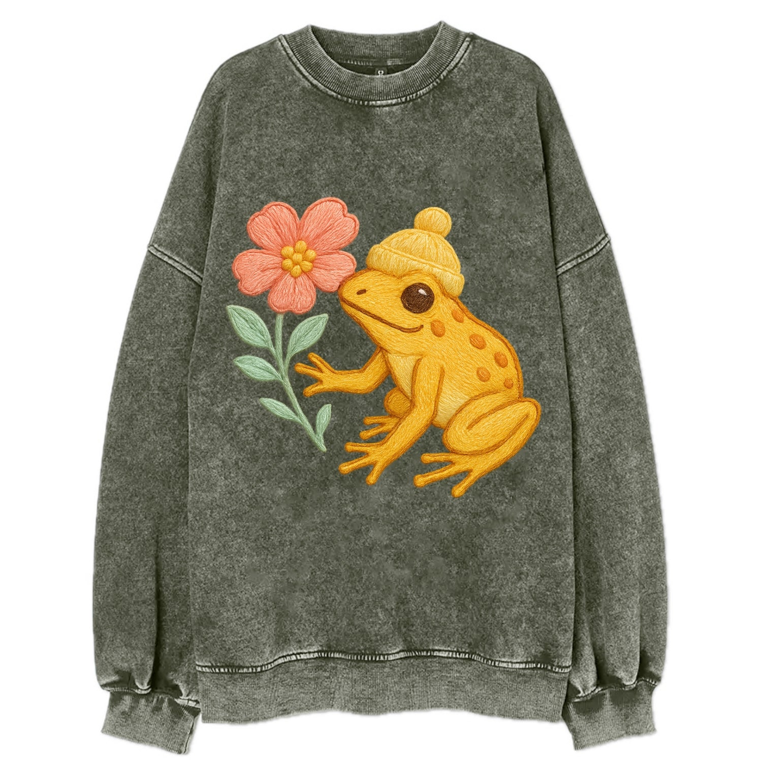 Yellow Dart Frog - Vintage Sweatshirt - Forest Mist(Green)