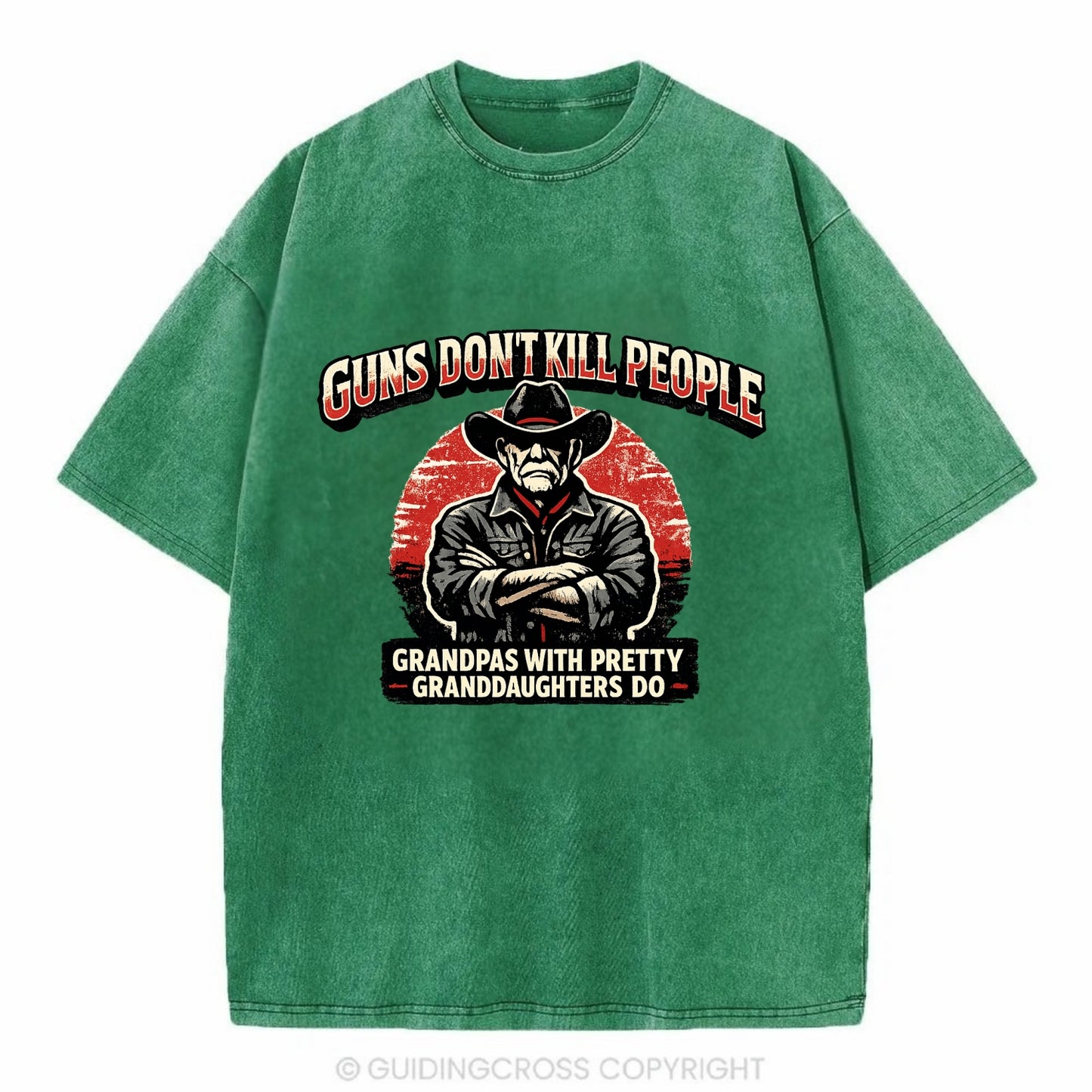 Grandpas Pretty Granddaughters - Cowboy - Vintage T-shirt - Forest Mist(Green)