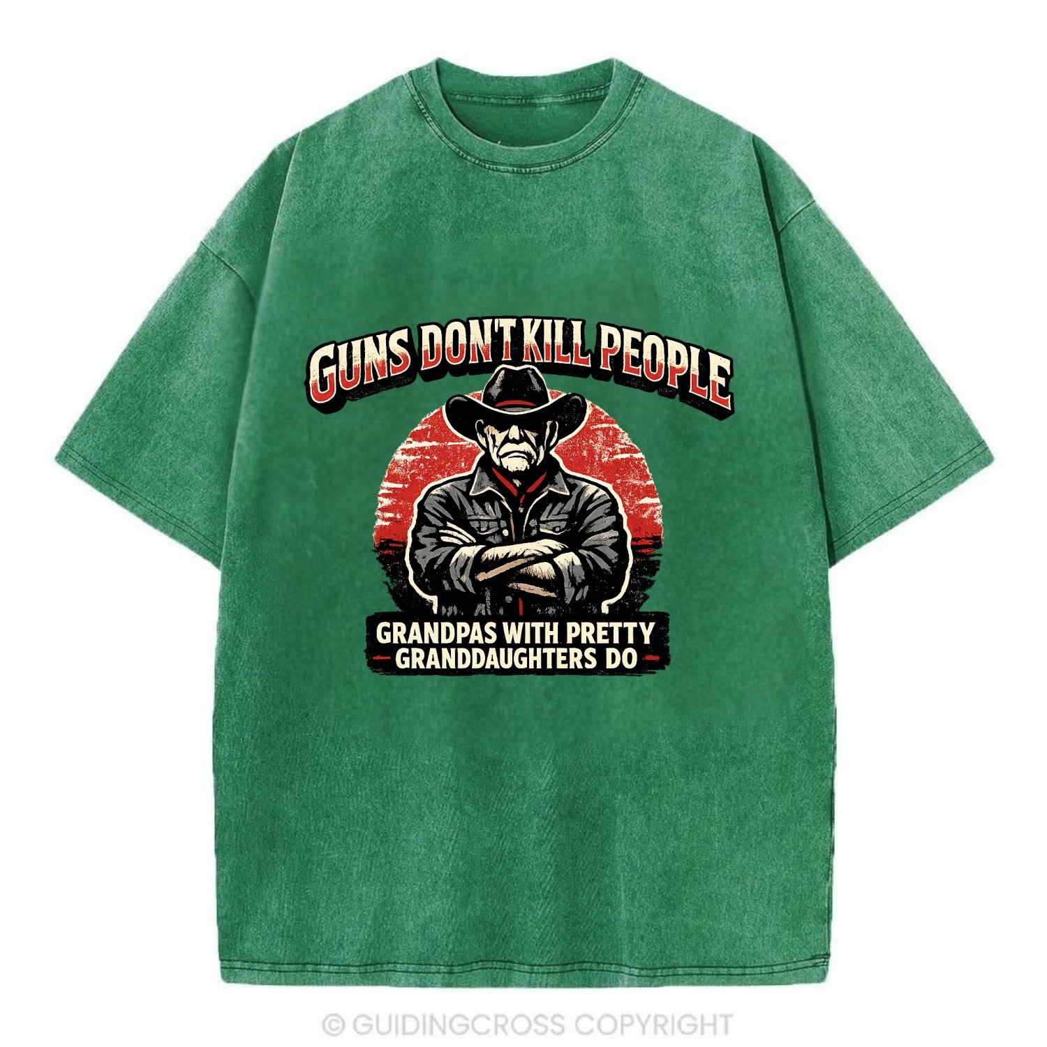 Grandpas Pretty Granddaughters - Cowboy - Vintage T-shirt - Forest Mist(Green)