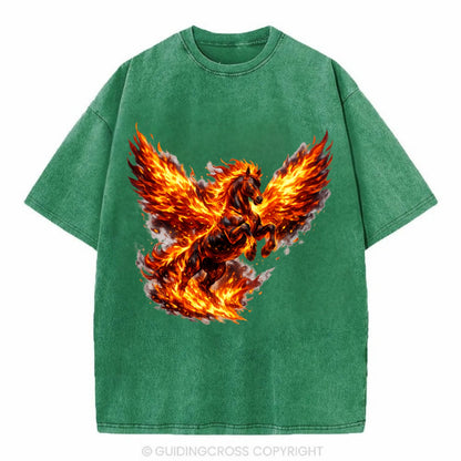 PHOENIX FIRE HORSE | Horse emerging from flames like phoenix | Rebirth - Vintage T-shirt - Forest Mist(Green)