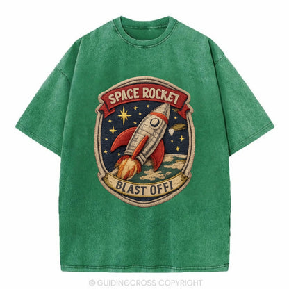 RETRO ROCKET - 1950s space rocket in silver and red , atomic age - Vintage T-shirt - Forest Mist(Green)