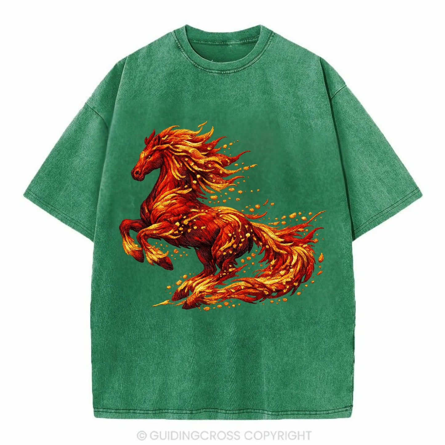 EMBER RISING | Sparks forming into horse shape | Particles of fire | Energy - Vintage T-shirt - Forest Mist(Green)