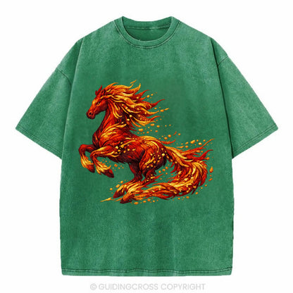 EMBER RISING | Sparks forming into horse shape | Particles of fire | Energy - Vintage T-shirt - Forest Mist(Green)