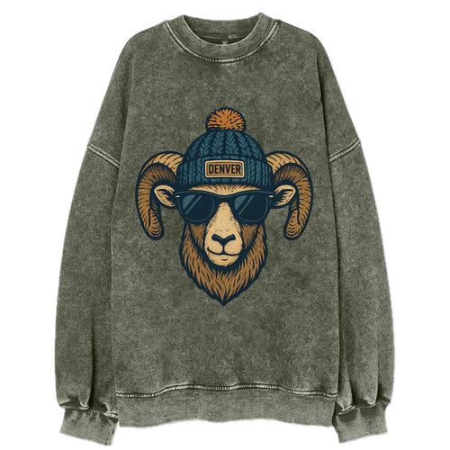 Colorado Rocky Mountain Bighorn Sheep wearing Denver beanie with pom pom and - Vintage Sweatshirt