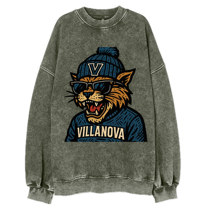Villanova Wildcat wearing Villanova beanie with V patch - Vintage Sweatshirt - Forest Mist(Green)
