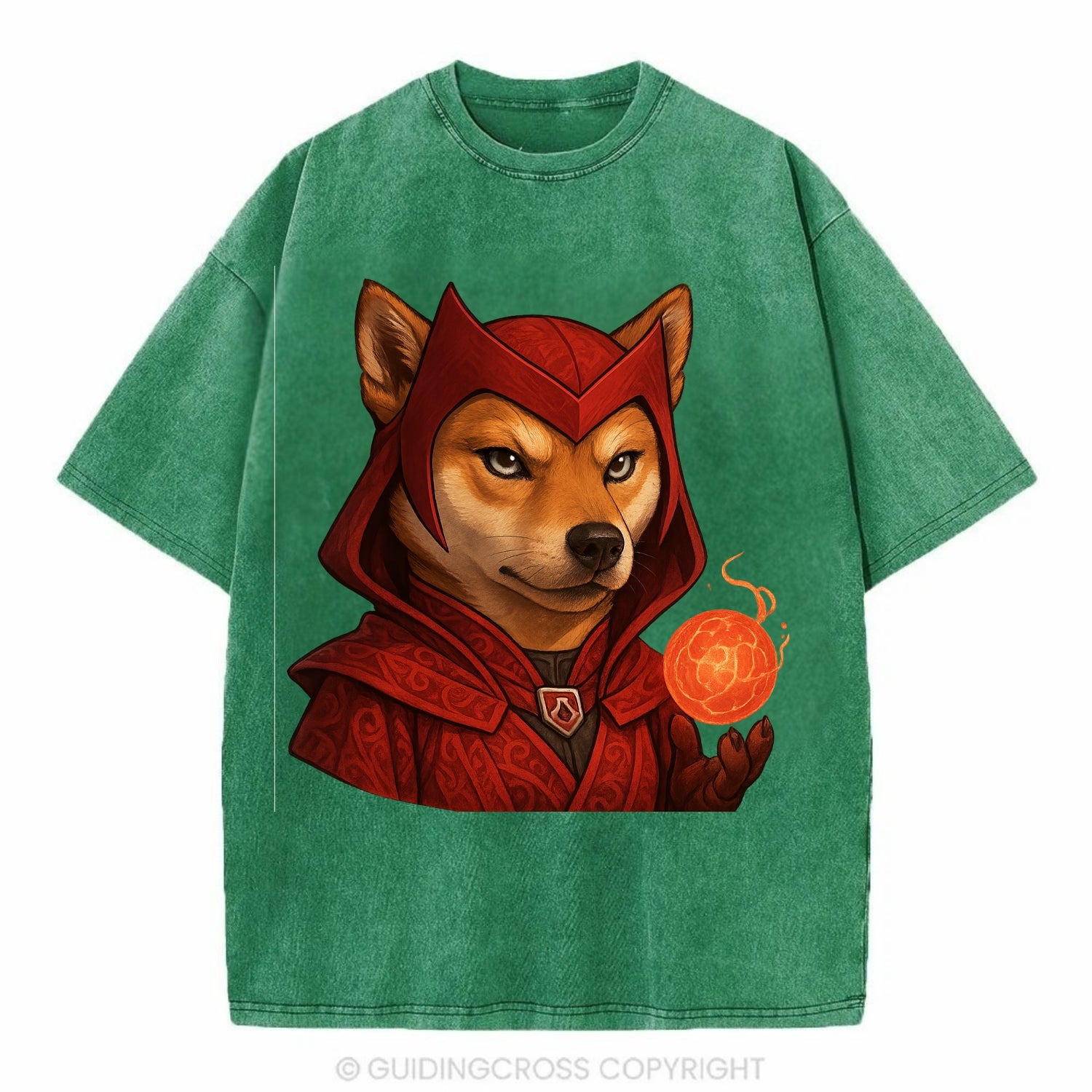 Shiba Inu Scarlet Witch  - Vintage T-shirt - Forest Mist(Green)