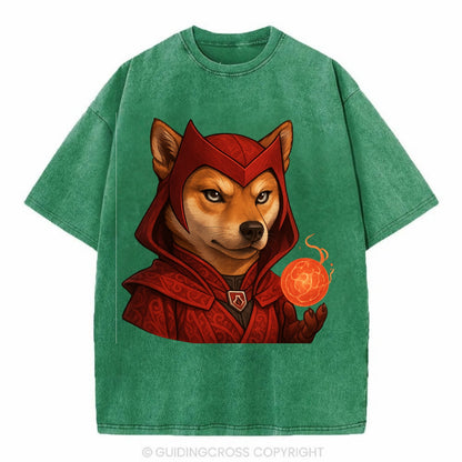 Shiba Inu Scarlet Witch  - Vintage T-shirt - Forest Mist(Green)