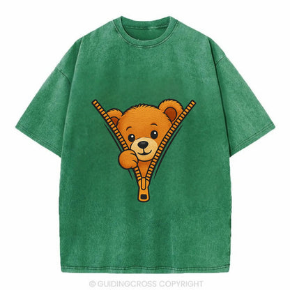 zipper bear - Vintage T-shirt - Forest Mist(Green)