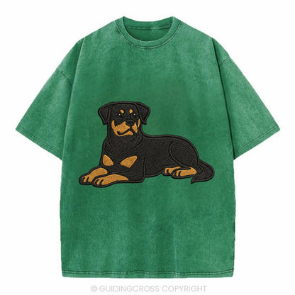 Rottweiler - Black and tan relaxed lying Vintage T-shirt - Forest Mist(Green)