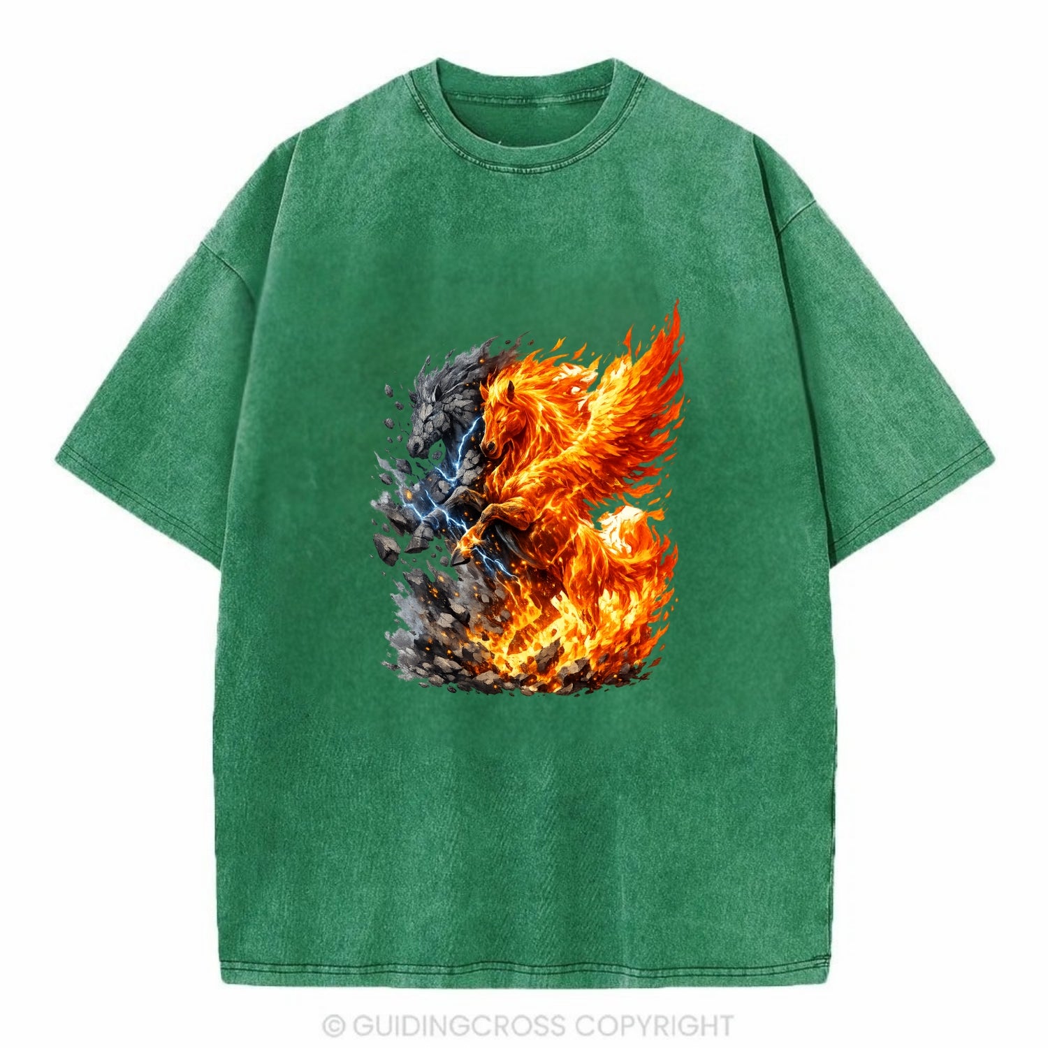 THUNDER FIRE | Horse combining lightning and flame | Electric fire | Storm energy - Vintage T-shirt - Forest Mist(Green)