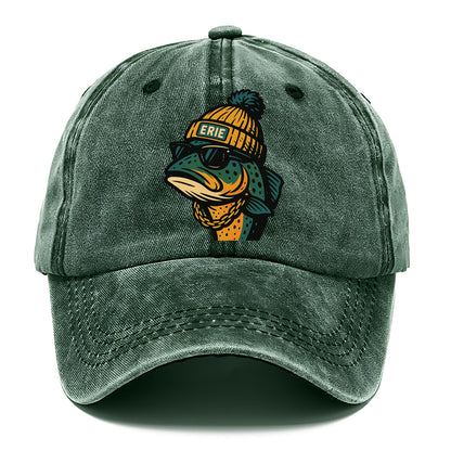 Erie Lake Trout wearing Erie beanie with pom pom and wayfarer sunglasses - Classic Cap - Forest Mist(Green)