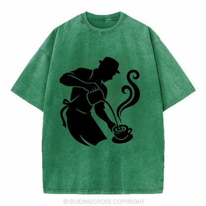 Barista creating latte art - Vintage T-shirt - Forest Mist(Green)