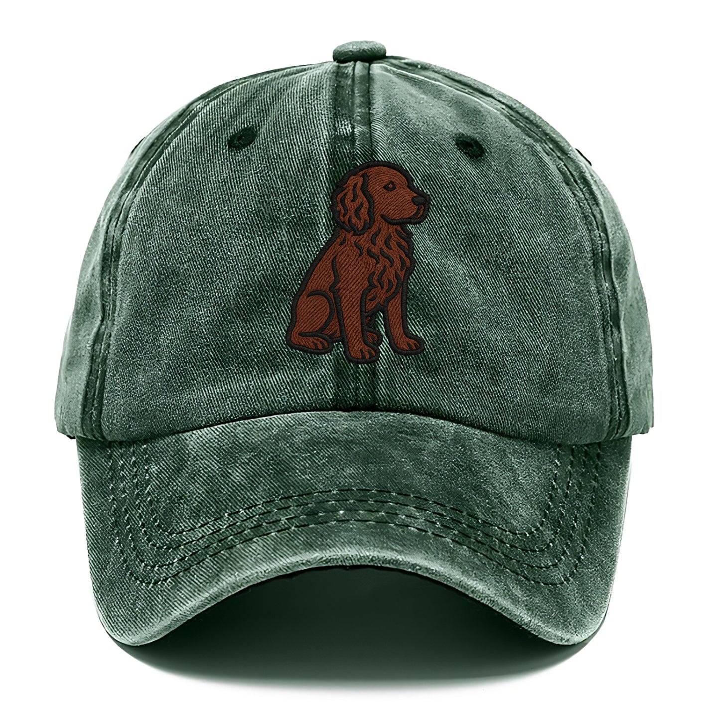 Boykin Spaniel - Rich chocolate brown wavy coat embroidered sitting pose - Classic Cap - Forest Mist(Green)