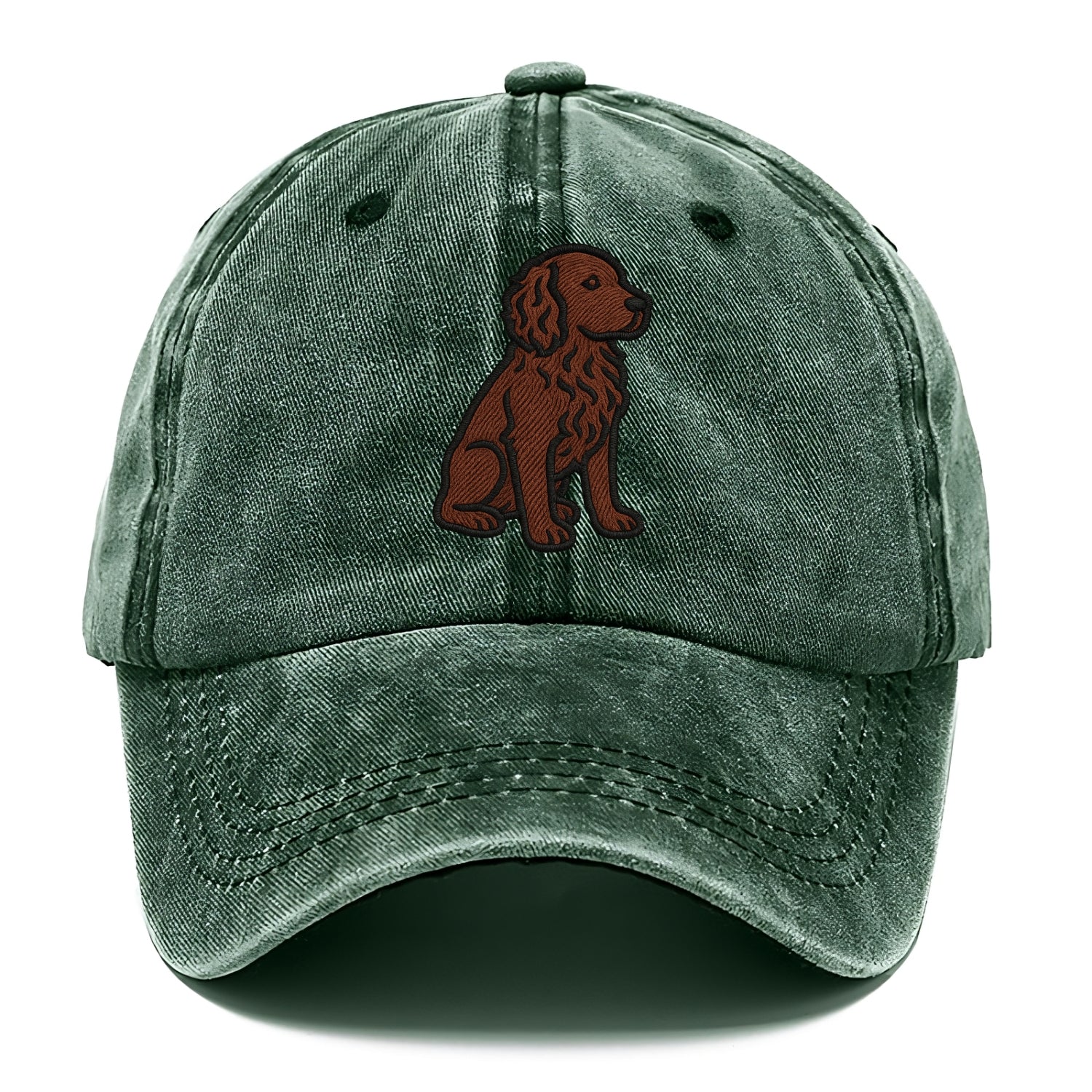 Boykin Spaniel - Rich chocolate brown wavy coat embroidered sitting pose - Classic Cap - Forest Mist(Green)