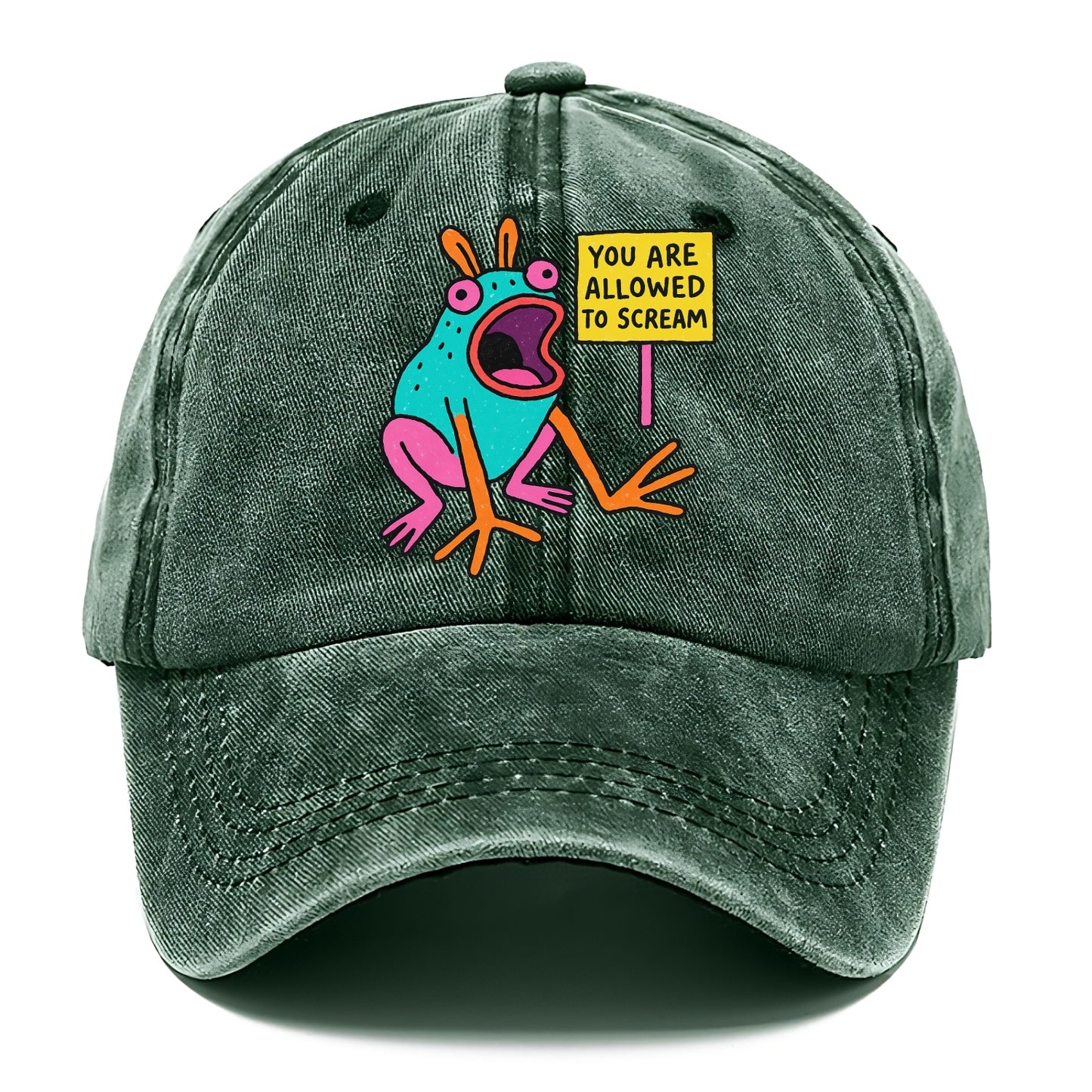 YOU ARE ALLOWED TO SCREAM | Open-mouthed frog mid-scream - Classic Cap - Forest Mist(Green)
