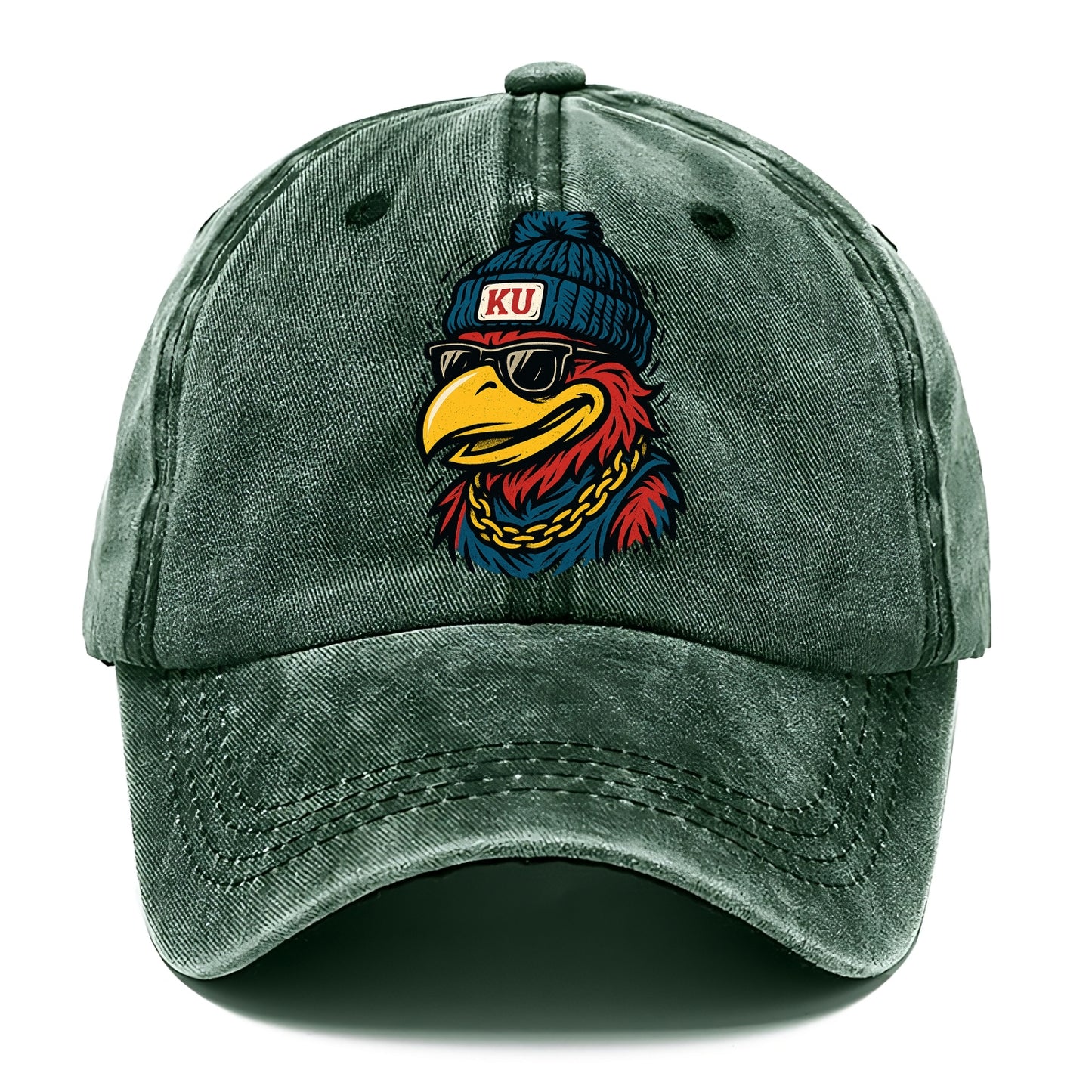 Lawrence Jayhawk wearing Kansas beanie with KU patch - Classic Cap - Forest Mist(Green)