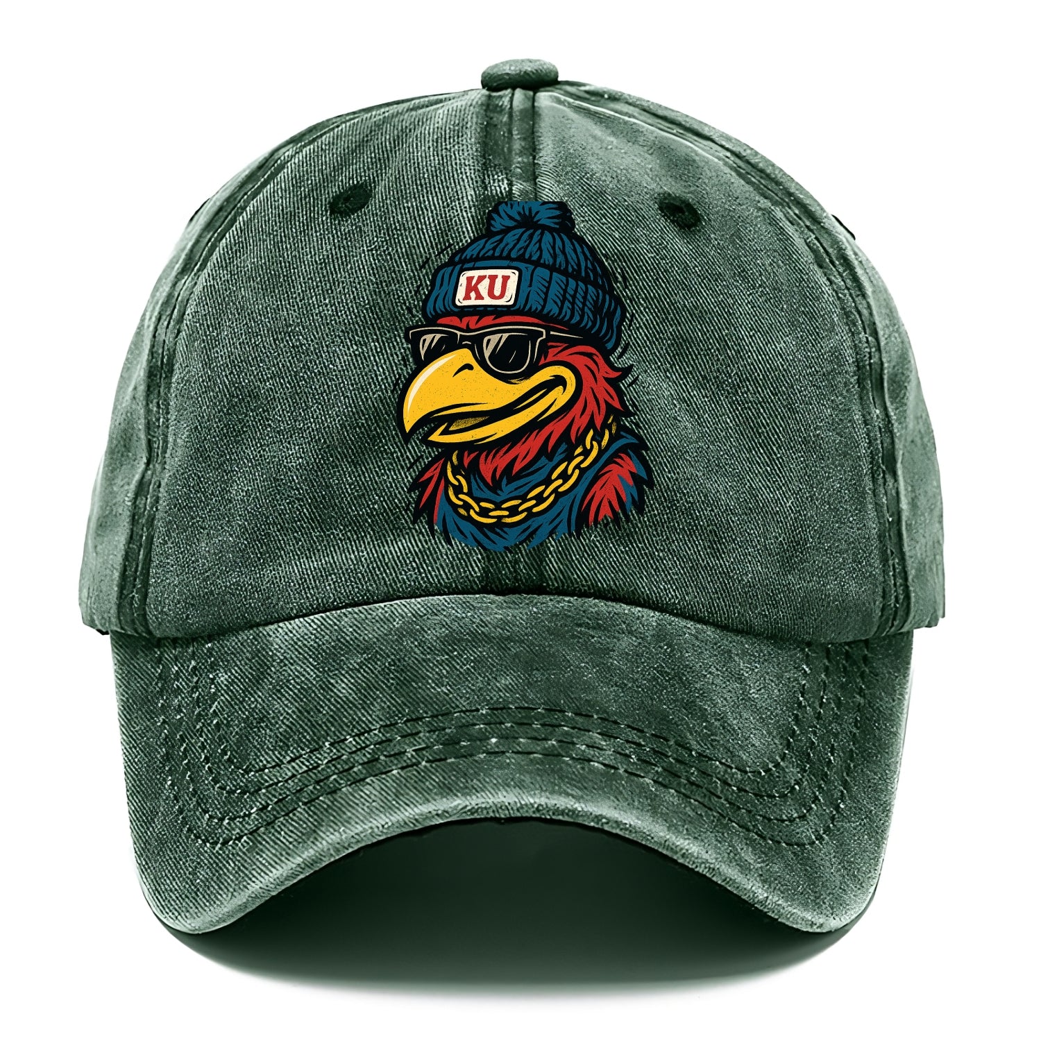 Lawrence Jayhawk wearing Kansas beanie with KU patch - Classic Cap - Forest Mist(Green)