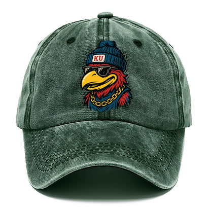 Lawrence Jayhawk wearing Kansas beanie with KU patch - Classic Cap - Forest Mist(Green)