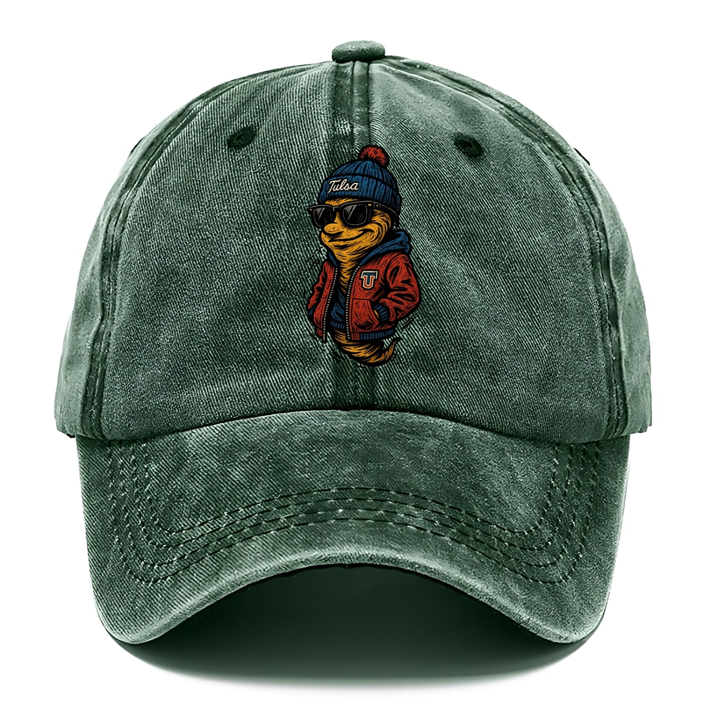 Tulsa Hurricane wearing Tulsa beanie with TU patch - Classic Cap - Forest Mist(Green)