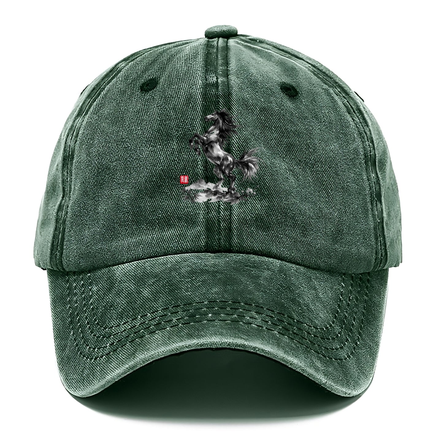 WILD STALLION | Powerful stallion rearing up | Windswept mane and tail | Mountain - Classic Cap - Forest Mist(Green)