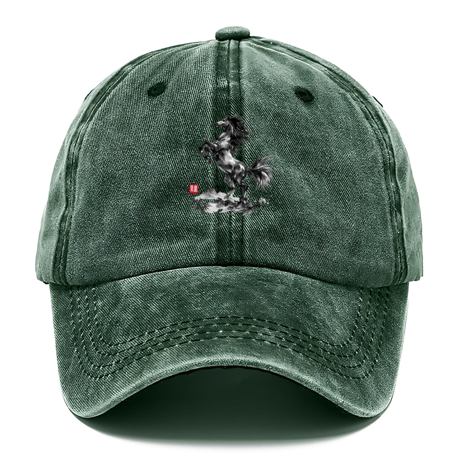 WILD STALLION | Powerful stallion rearing up | Windswept mane and tail | Mountain - Classic Cap - Forest Mist(Green)