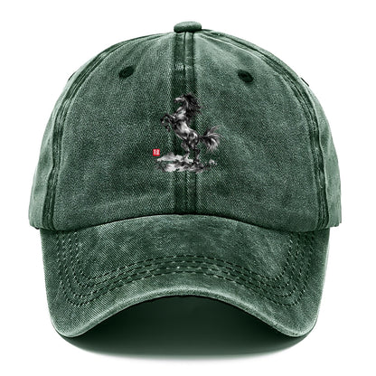 WILD STALLION | Powerful stallion rearing up | Windswept mane and tail | Mountain - Classic Cap - Forest Mist(Green)