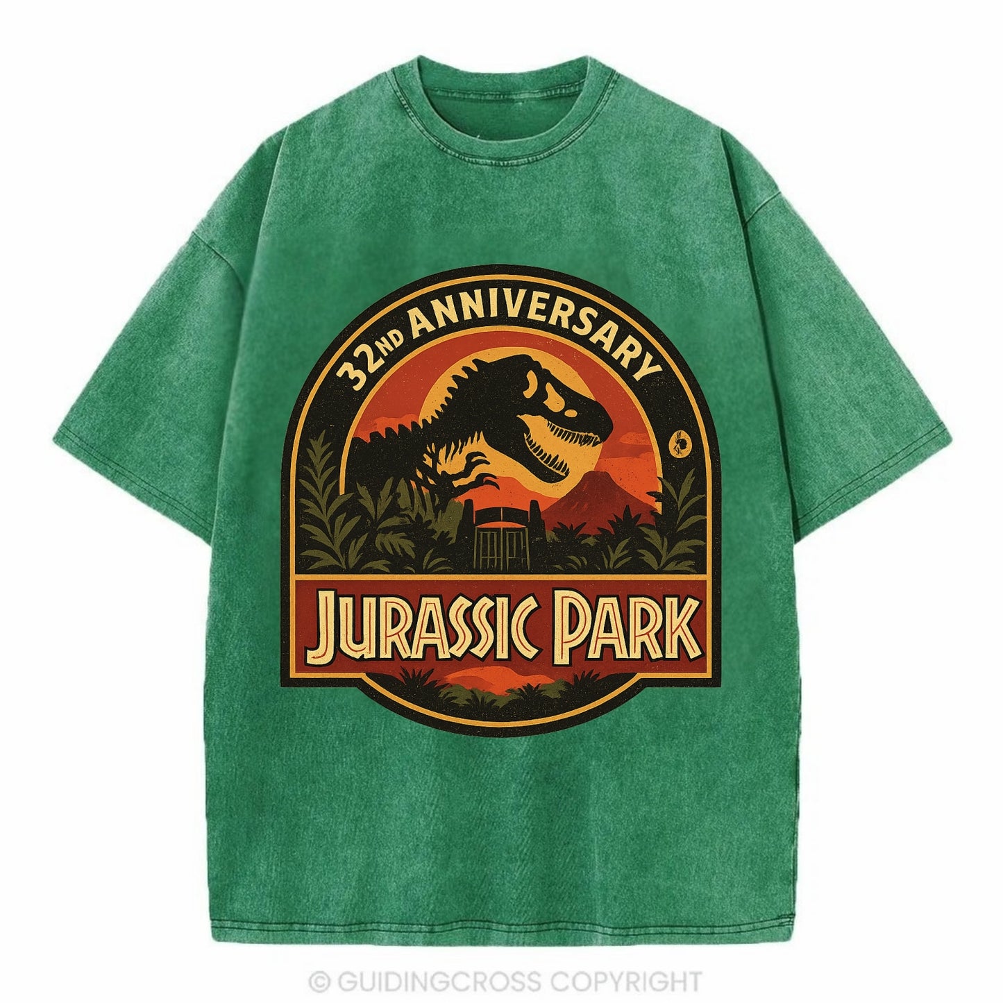 Jurassic Park 32nd Anniversary - Vintage T-shirt - Forest Mist(Green)