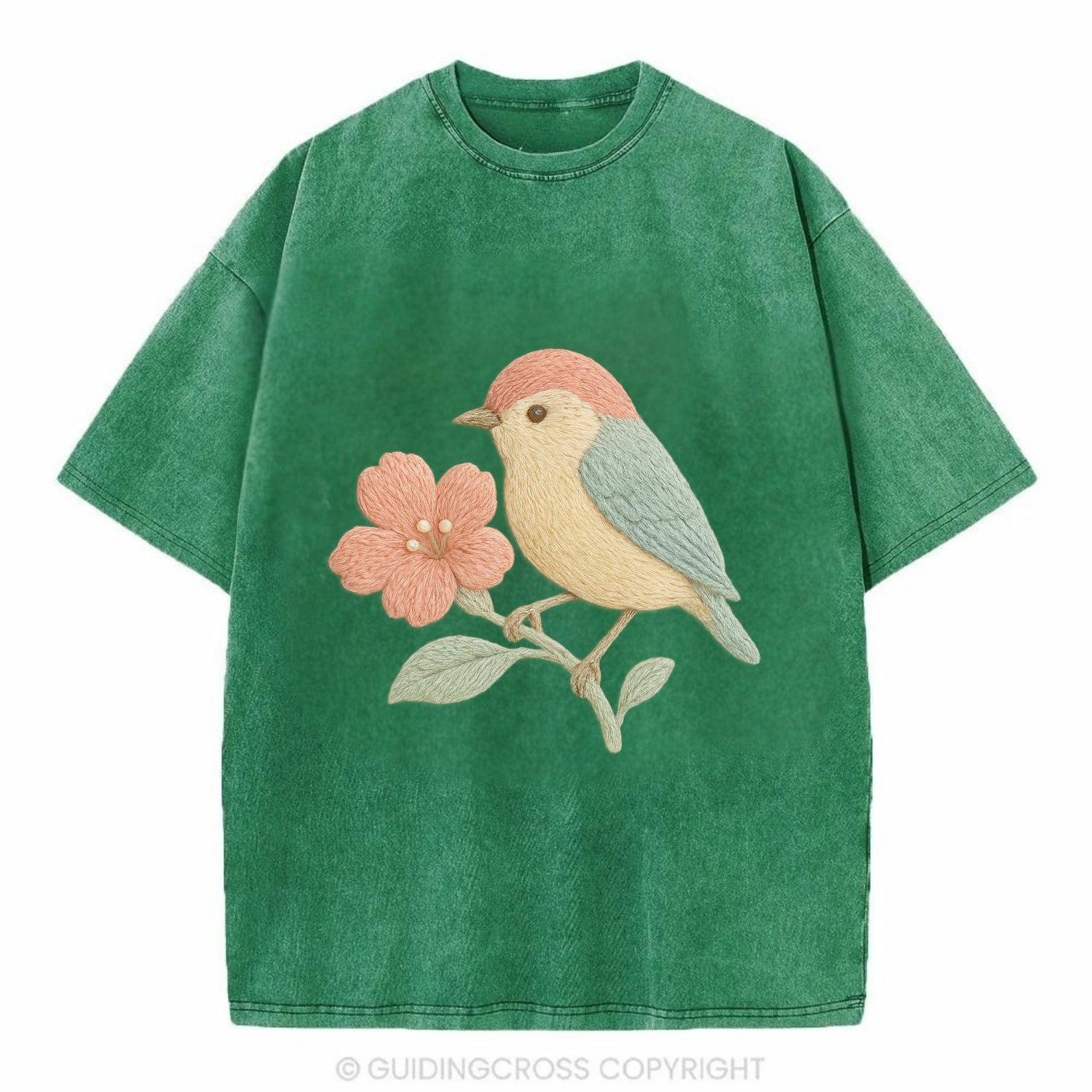 Peach Flowerpecker - Vintage T-shirt - Forest Mist(Green)