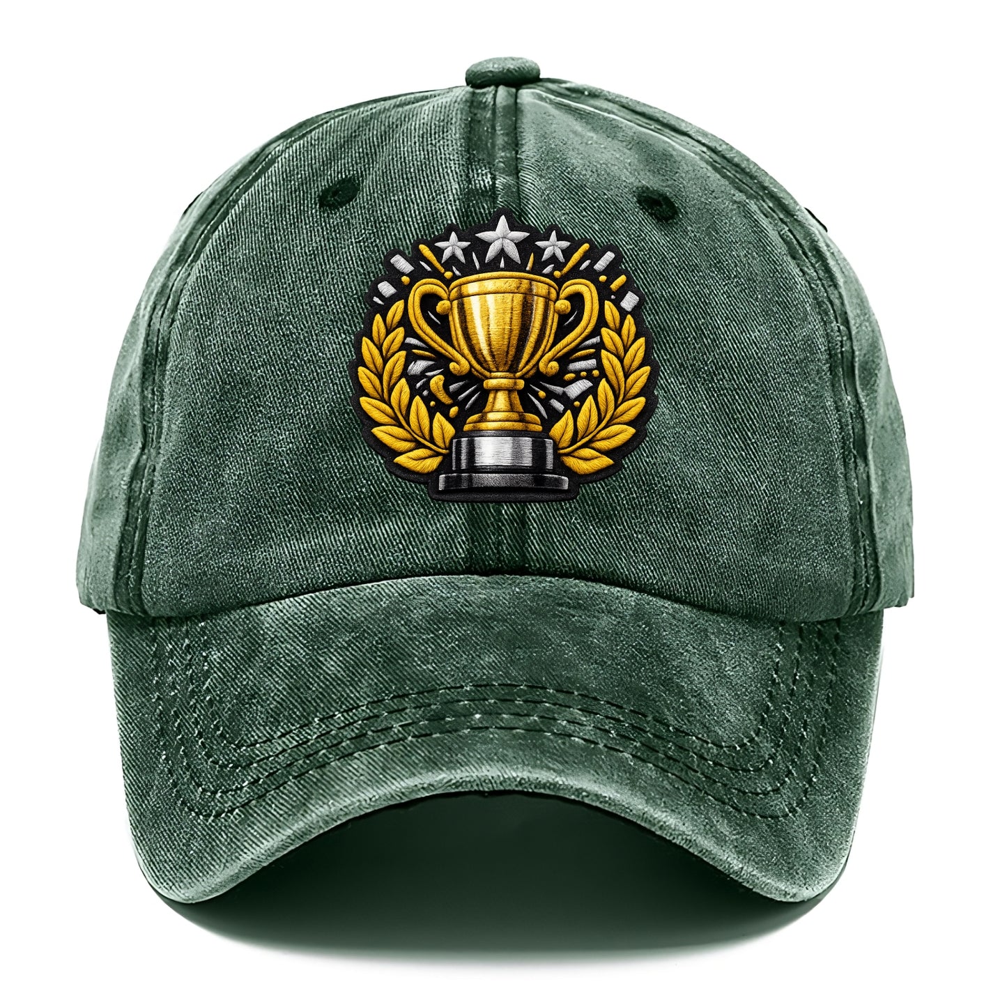 Embroidered patch design - CHAMPIONSHIP TROPHY - golden trophy cup with laurels in - Classic Cap - Forest Mist(Green)