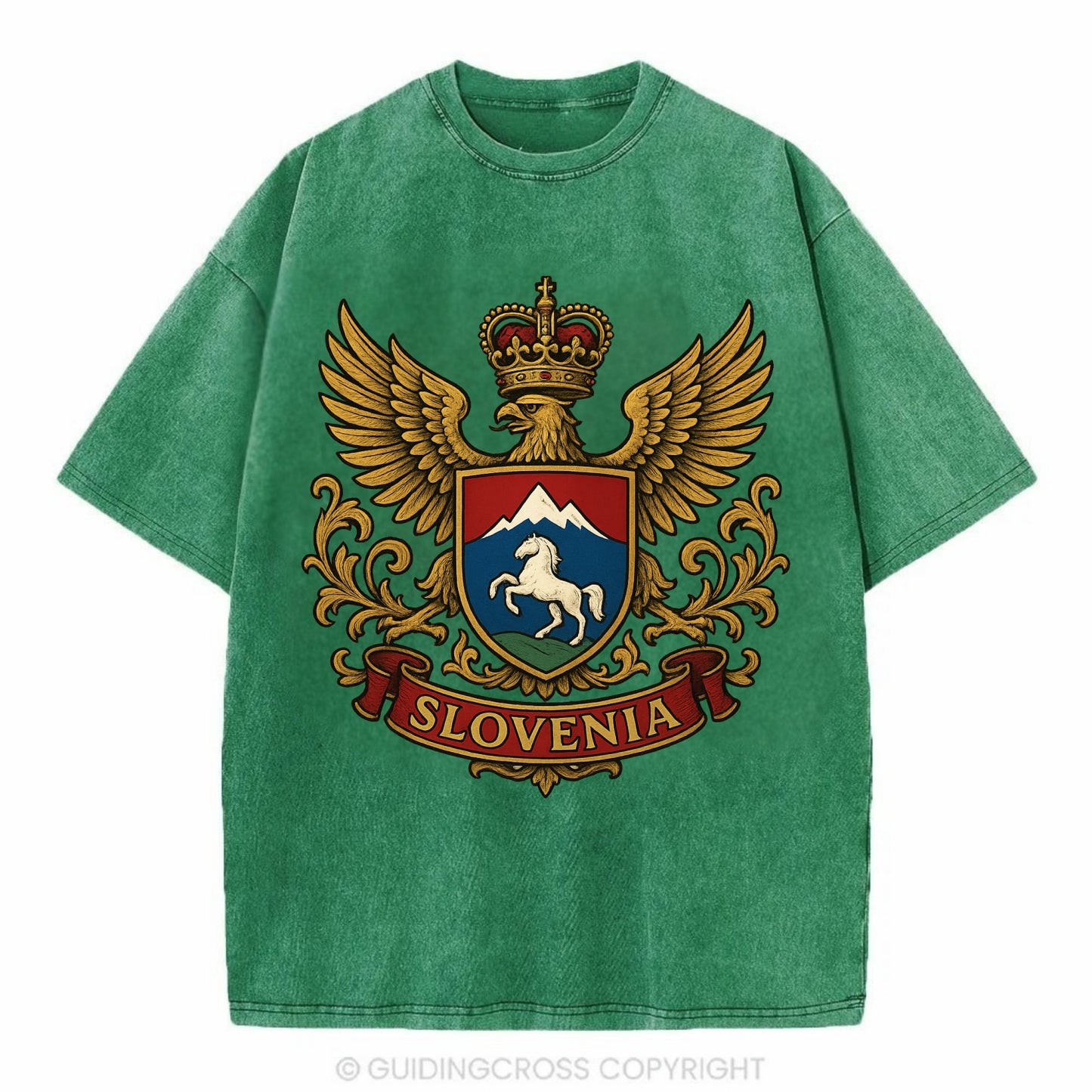 Slovenia Heritage Badge  - Vintage T-shirt - Forest Mist(Green)