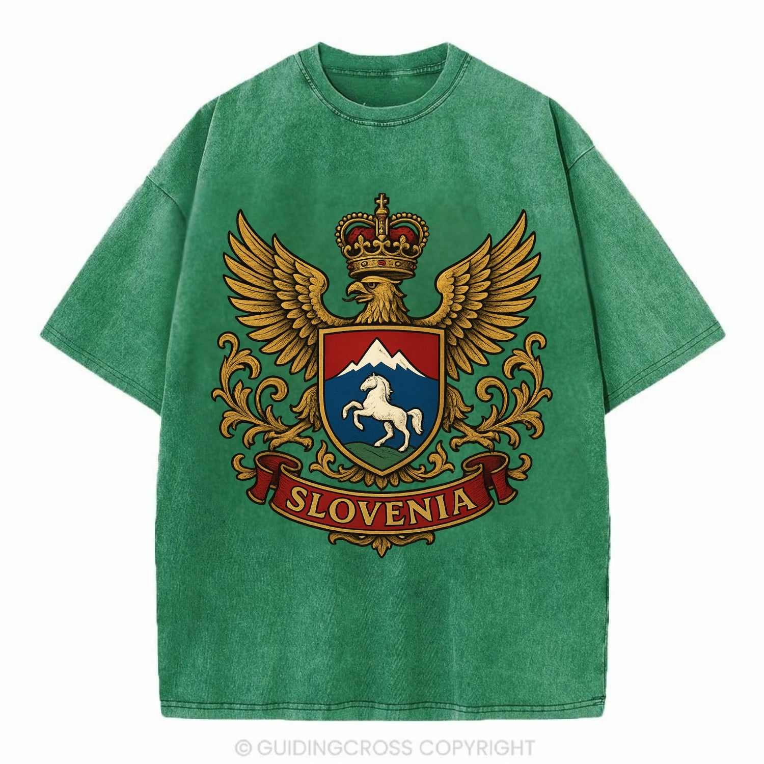 Slovenia Heritage Badge  - Vintage T-shirt - Forest Mist(Green)