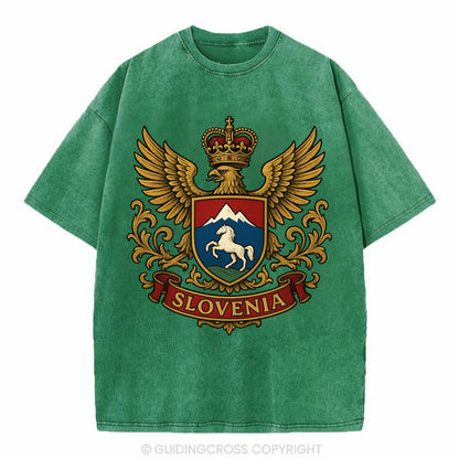 Slovenia Heritage Badge  - Vintage T-shirt - Forest Mist(Green)