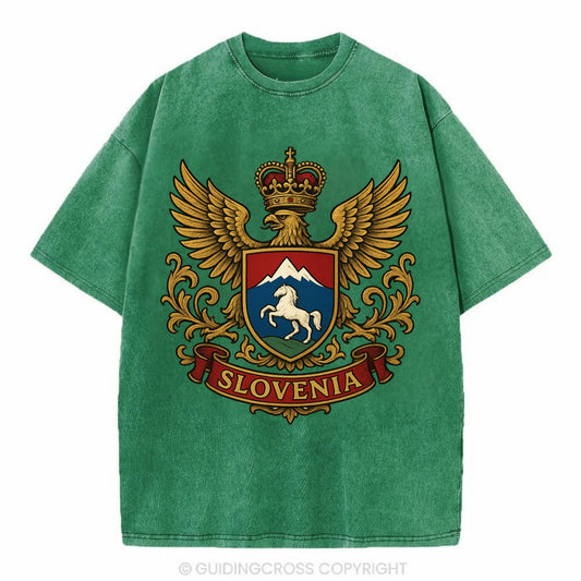 Slovenia Heritage Badge  - Vintage T-shirt - Forest Mist(Green)