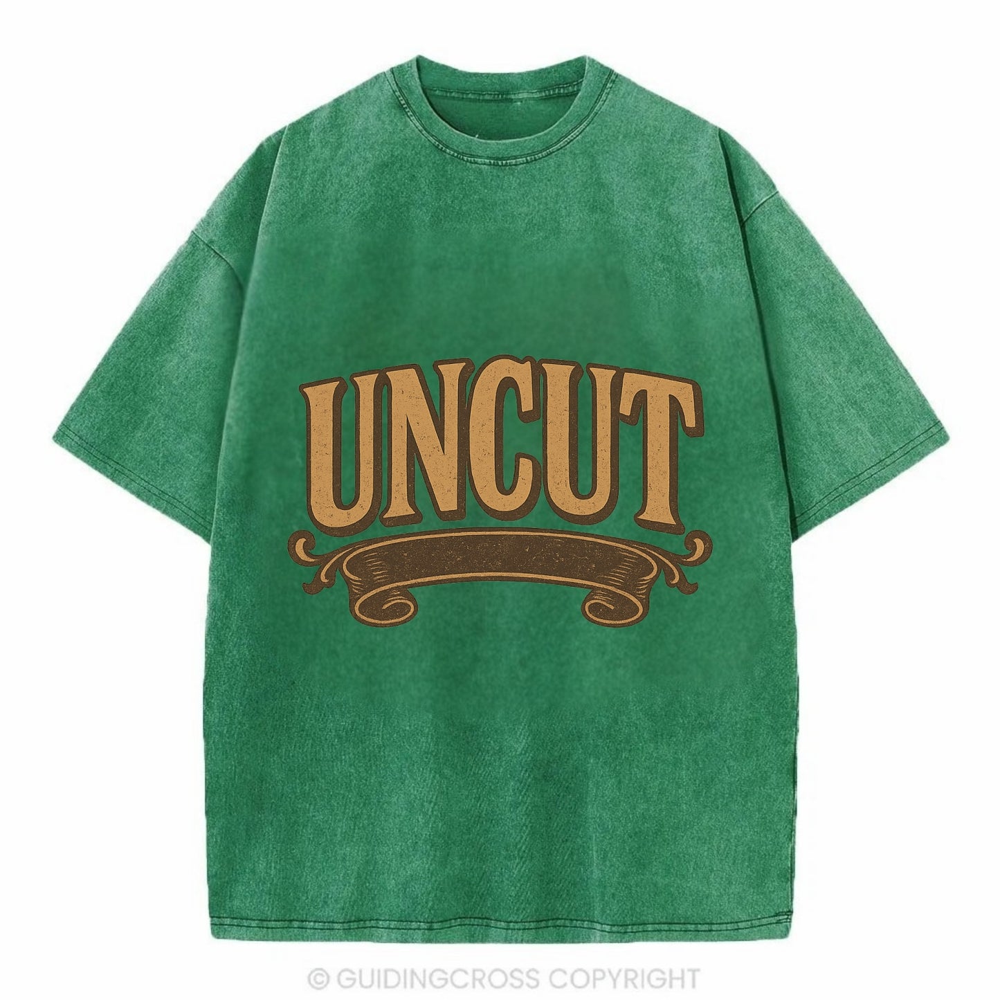 Bold typography design - "UNCUT" - pure, undiluted, authentic - Vintage T-shirt - Forest Mist(Green)