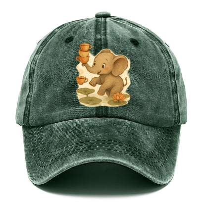 Elephant balancing teacups during a floating tea ceremony beside lotus ponds - Classic Cap - Forest Mist(Green)